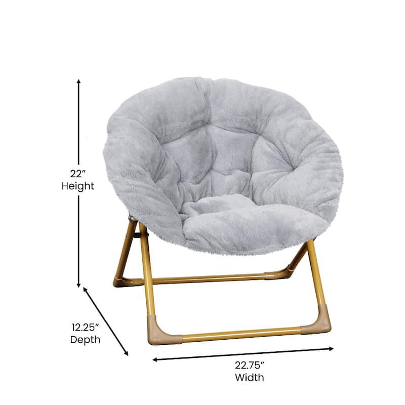 Kids Folding Synthetic Fur Saucer Chair for Playroom or Bedroom - 12.25"D x 22.75"W x 22"H