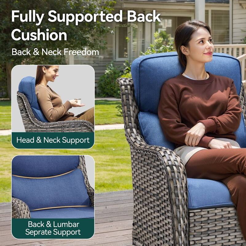 7 Pieces Outdoor Swivel Chairs Fire Pit Table with 5-Inch Thick Cushions