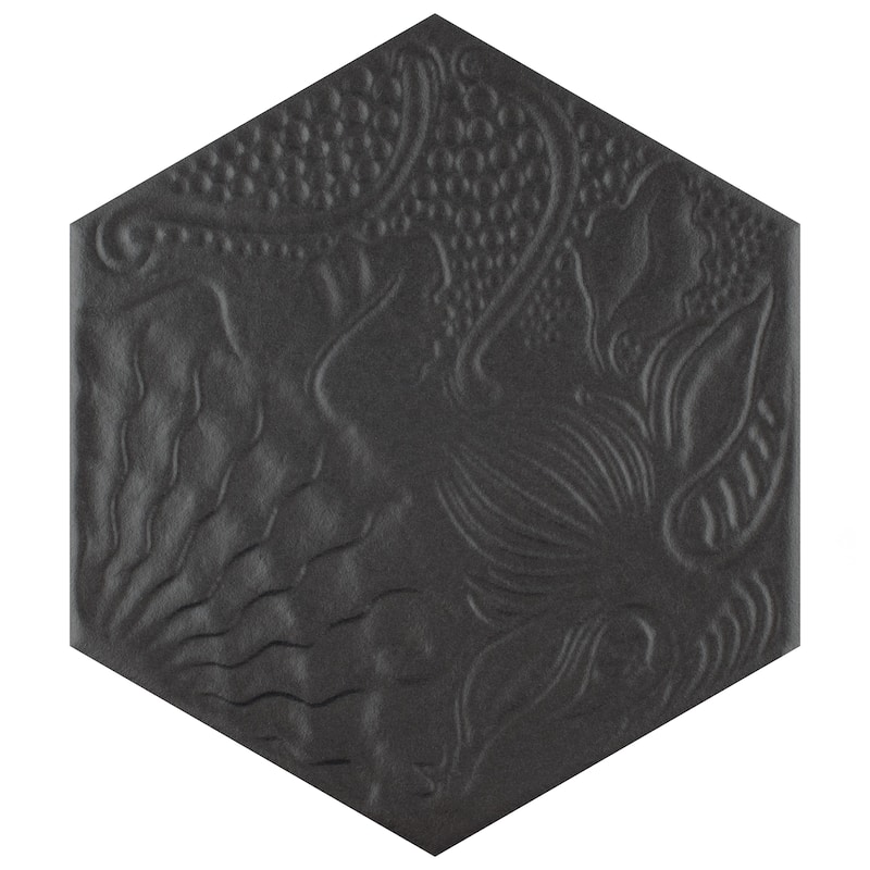 Merola Tile Gaudi Hex Black 8-5/8" x 9-7/8" Porcelain Floor and Wall Tile