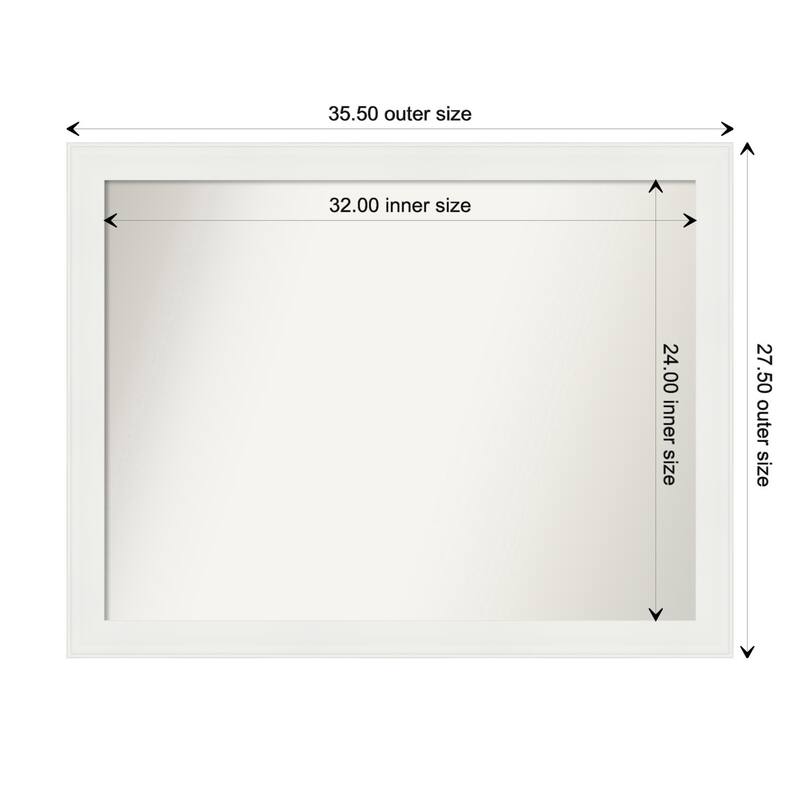 Vanity White Narrow Framed Non-Beveled Custom Wall Mirror, Bathroom Vanity Mirror - Outer Size: 35.5 x 27.5