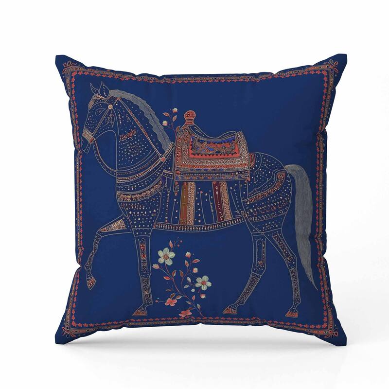 Painted Pony Indoor/Outdoor Reversible Throw Pillow Blue and Orange