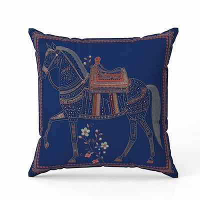Painted Pony Indoor/Outdoor Reversible Throw Pillow Blue and Orange