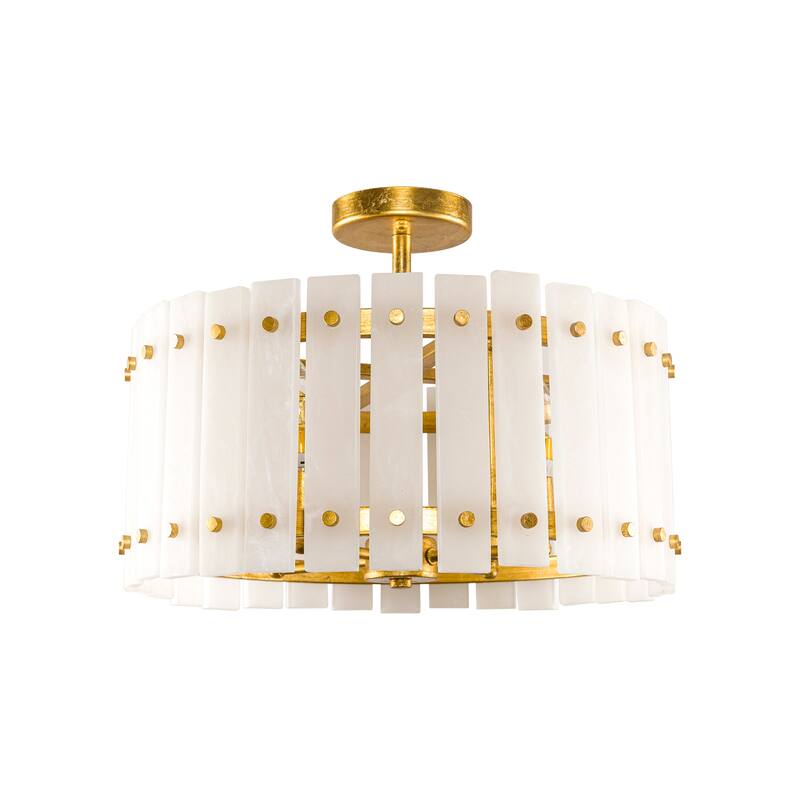 Gold Vintage Imitation Marble 4-Light Drum Semi-Flush Mount Ceiling Light - 17.72-inch W x 12.8-inch H