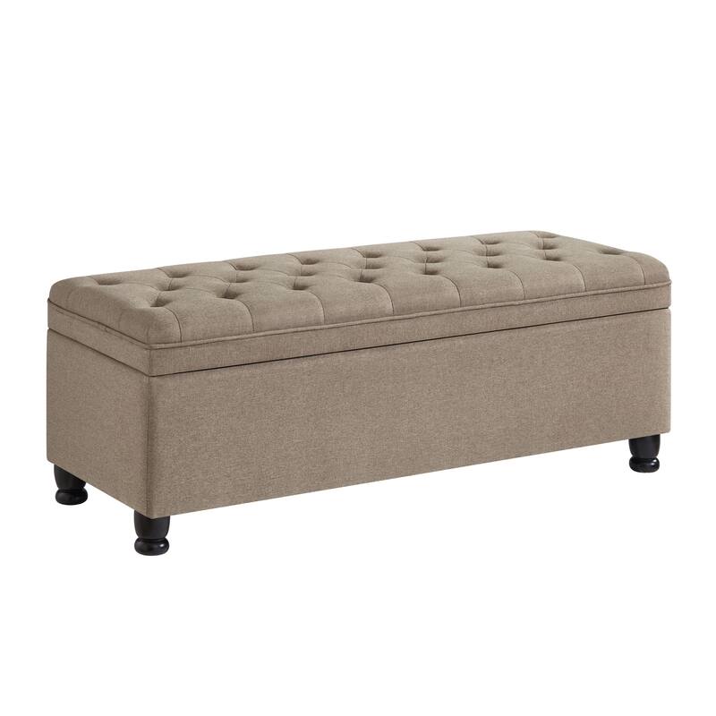 Bedroom End of Bed Bench with Spindle Wood Legs, Upholstered Decorative Stool Elegant Storage Bench with Flipping Lid