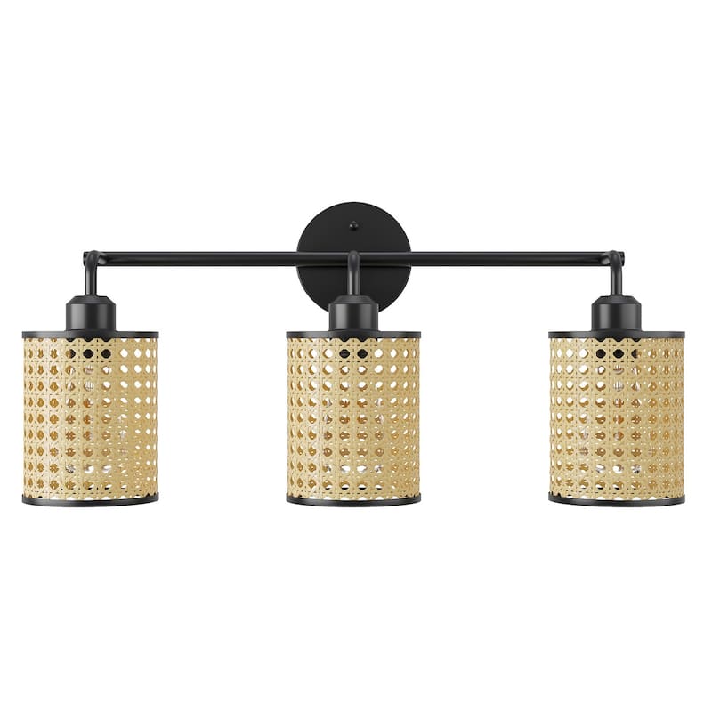 Farmhouse 3-Light Bathroom Vanity Light Fixture with Woven Plastic Lampshades