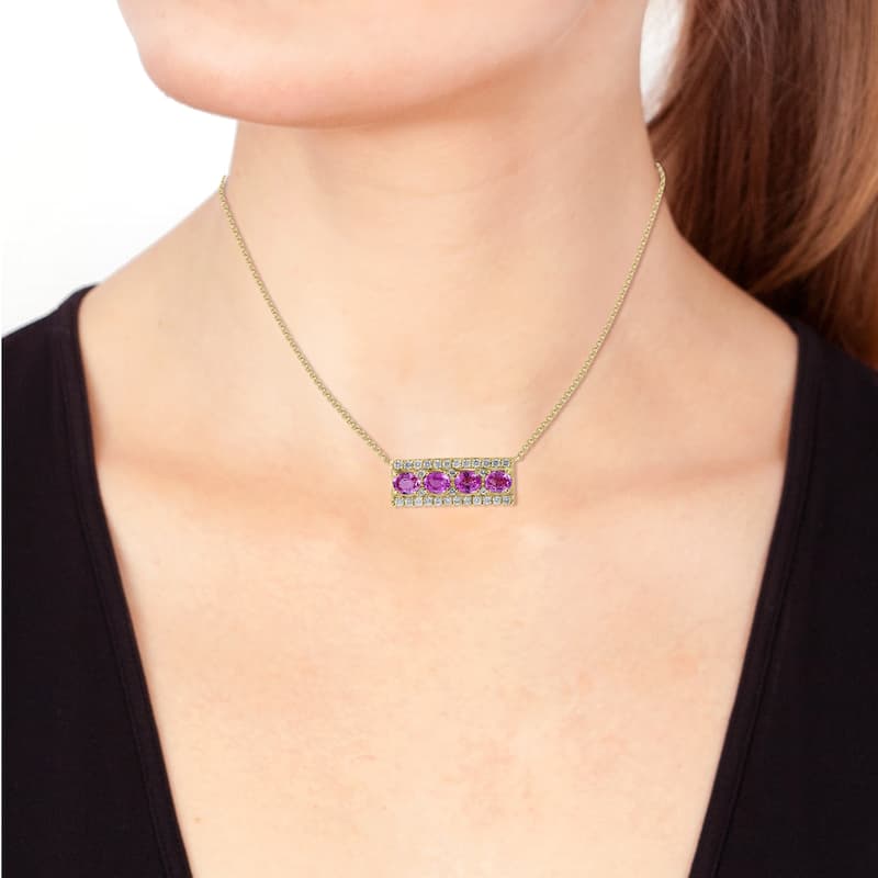 EFFY 14K Gold Diamond,Pink Sapphire,White Sapphire Bar Necklace