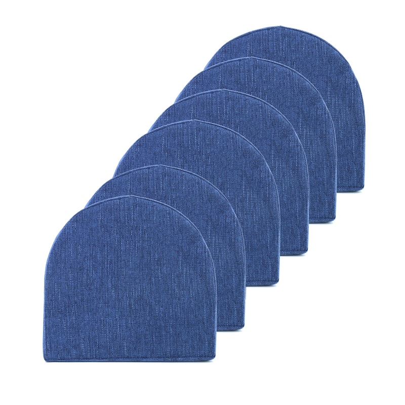 Sweet Home Collection U-Shape Molded Memory Foam Chair Pads With Ties - Navy - Set of 6