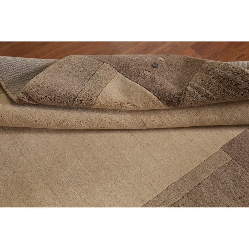 Solid Beige Modern Gabbeh Indian Area Rug Hand-Tufted Wool Carpet - 5'3" x 7'7"