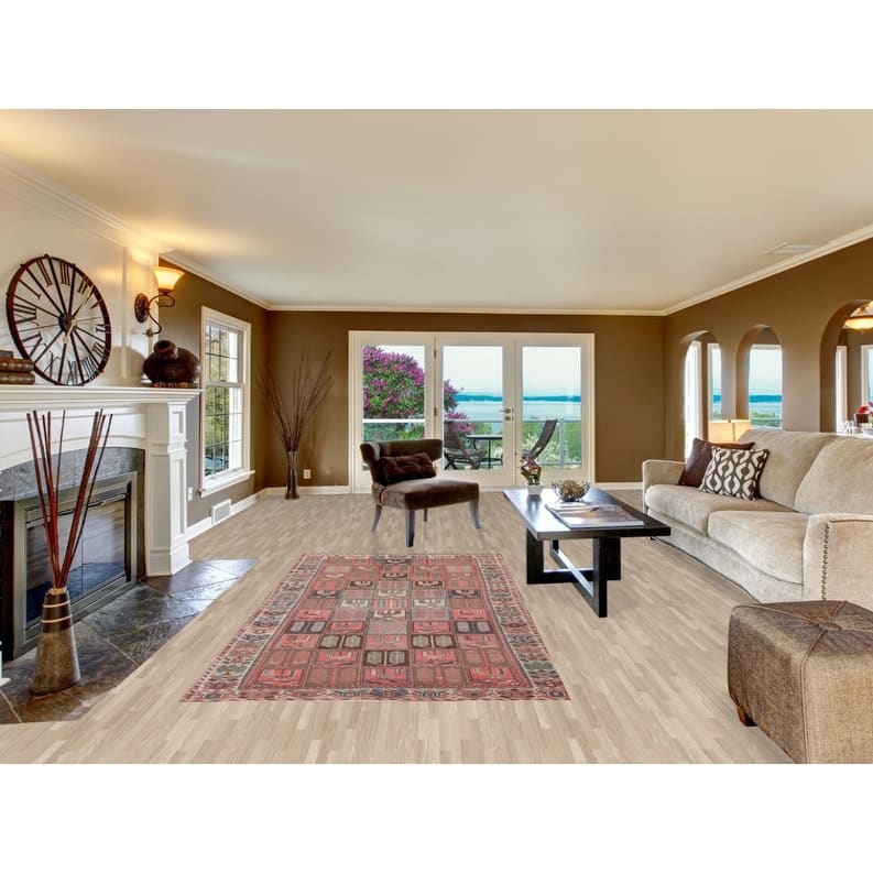 Hand Knotted Oriental 100% Wool Carpet Traditional All-Over Pink Bakhtiari Area Rug - 9' 3'' X 4' 8''