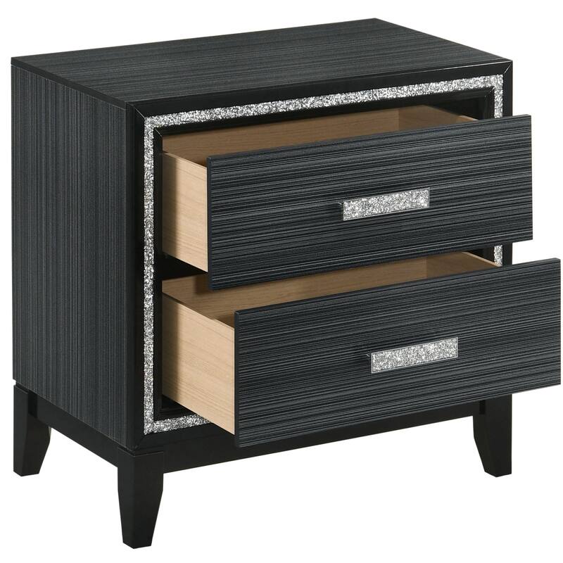 Weathered Black 2-Drawer Nightstand with Safety Stop Mechanism