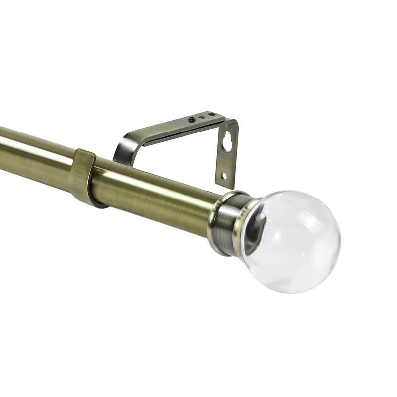 1-inch Diameter Crystal Ball Adjustable Single Drapery Curtain Rod - 28"-48" - Antique Brass