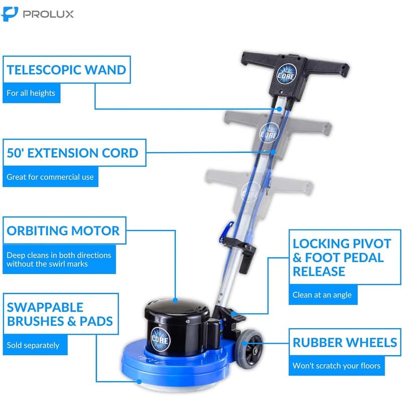 Prolux Core Heavy-Duty Commercial Floor Buffer & Scrubber LOADED - Blue - 13-inch cleaning path