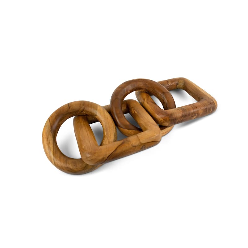 Wood Chain Link Sculpture – Hand Carved 2 Round 1 Square Link Decor, Rustic Modern Accent