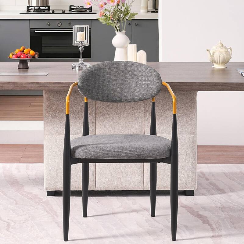 Modern Upholstered Dining Chair with Gold-Accented Armrests - 22"W x 21"D x 30"H, Ergonomic Design for Dining Room,2PCS/CTN