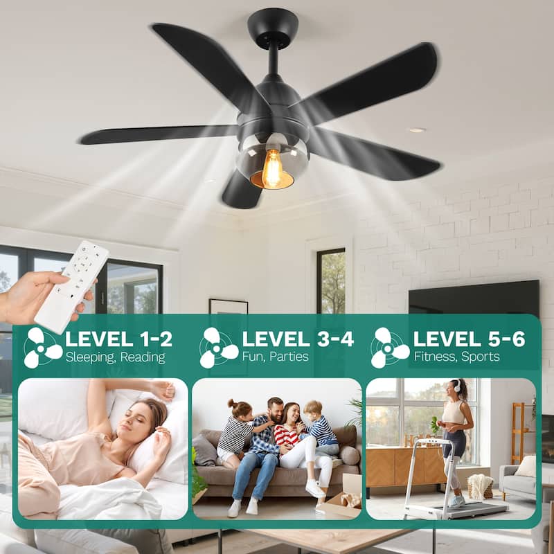 Moasis 42 to 52 Inch Ceiling Fan with Glass Light Shade and Remote Control