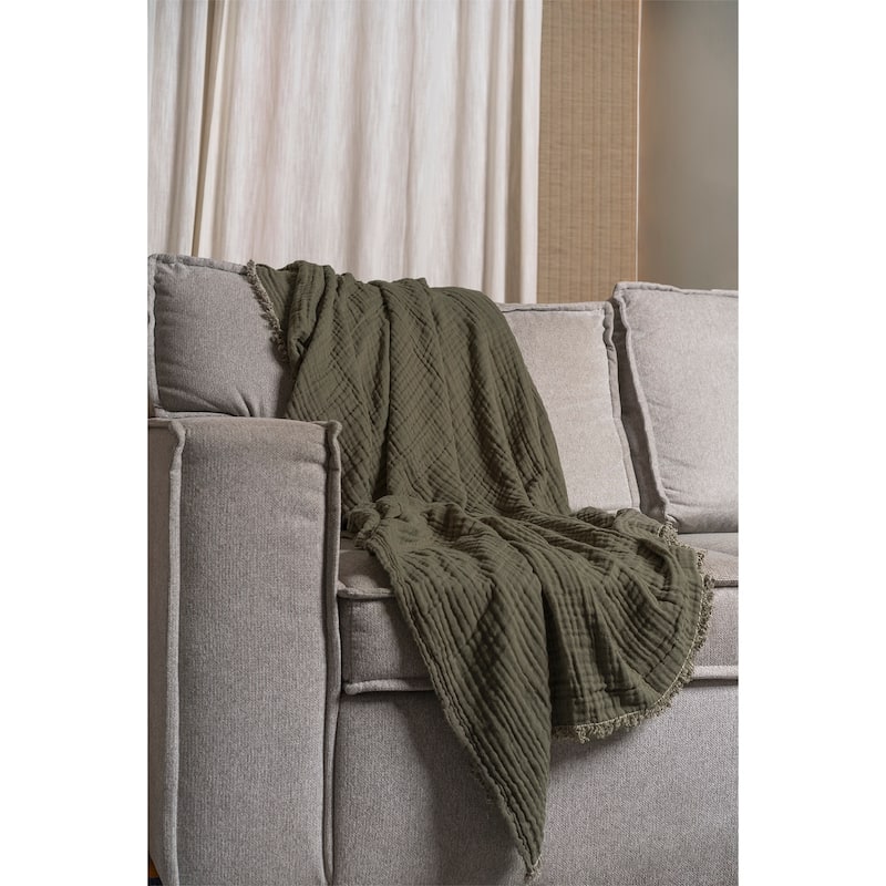 Truly Soft Two-Toned Organic Throw Blanket - Olive Green