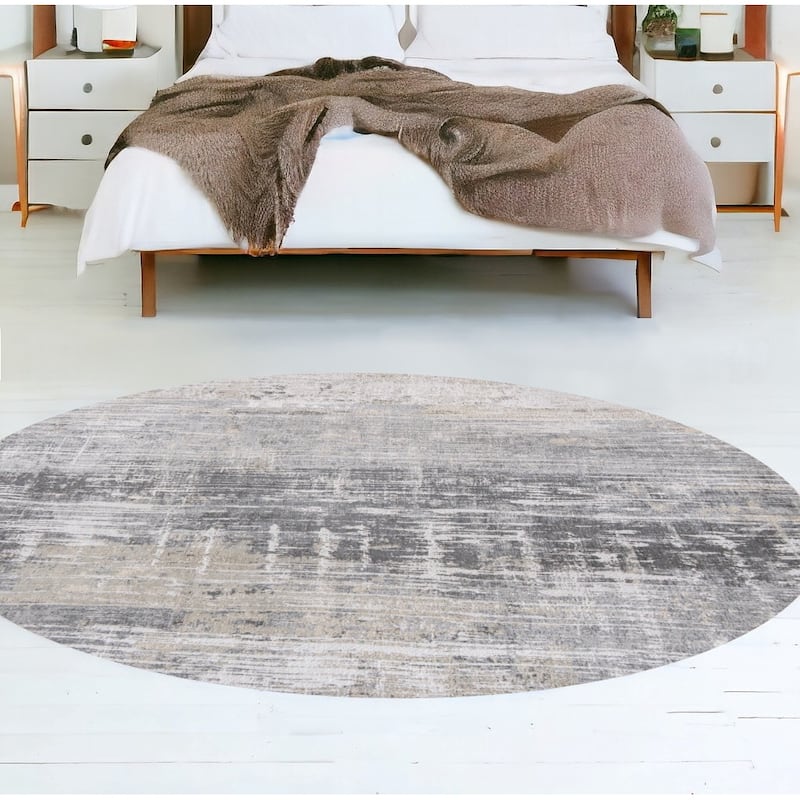 Hehi Geometric Abstract Modern Non Skid Woven Area Rug By HomeRoots - 48' X '48' X '0.12 - 48' X '48' X '0.12 - Gray and White - Round