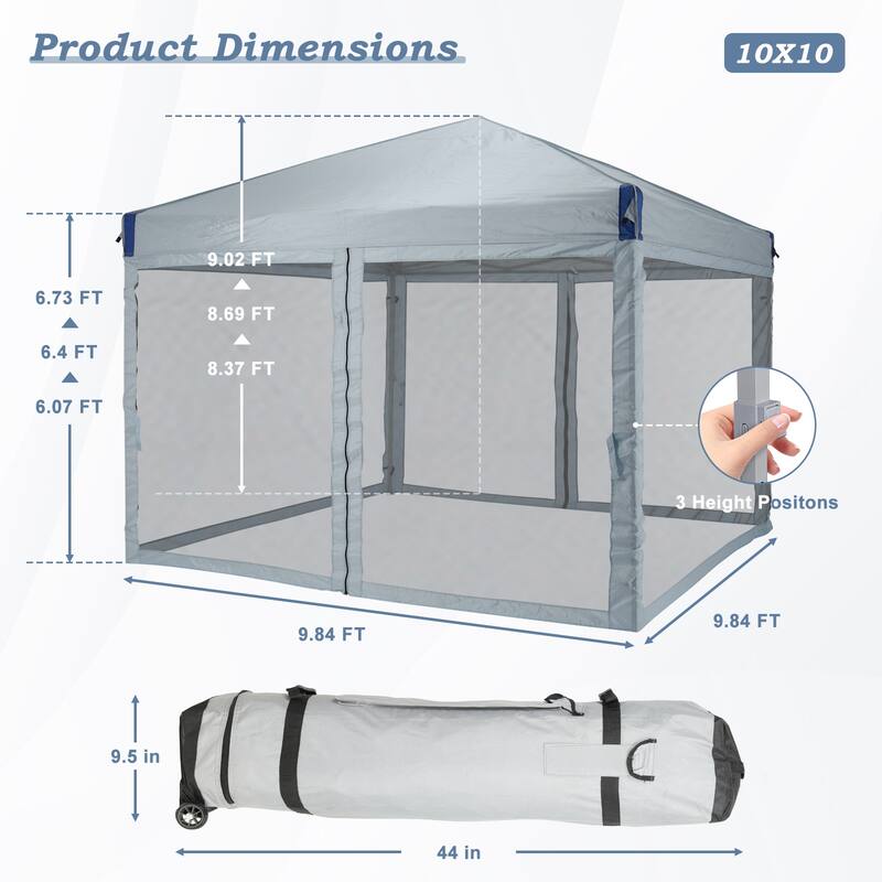 Aoodor 12'x12' Pop Up Canopy Tent with Removable Mesh Sidewalls, Portable Instant Shade Canopy with Roller Bag