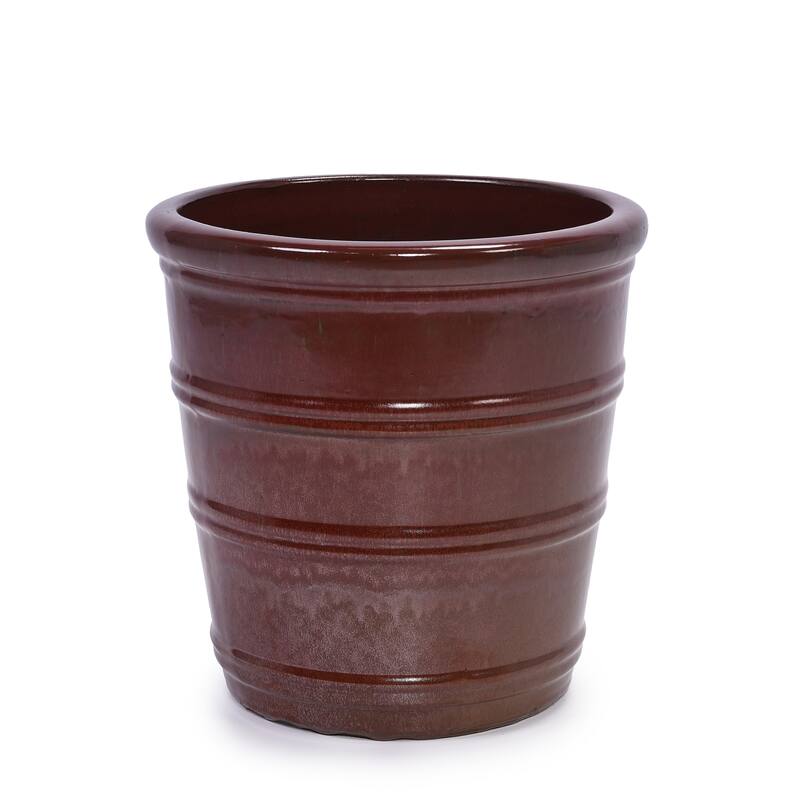 Handmade Glazed Ceramic Planter Set of 3, 16/13/10 Inch Diameter, Horizontal Rib Design