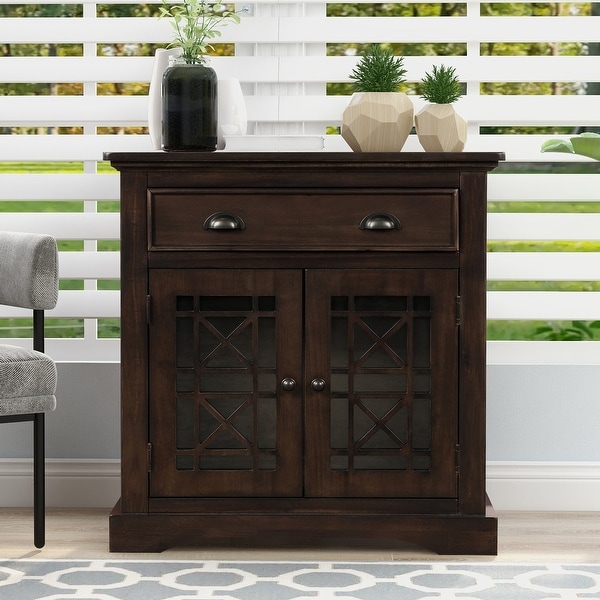 Retro Espresso Storage Cabinet Consol Table with Doors and Drawers. Opens flyout.