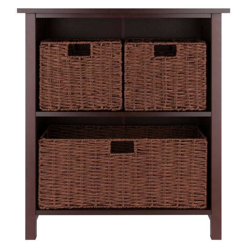 Milan 4-Pc Storage Shelf with 3 Foldable Woven Baskets, Walnut - 28.03 x 12.99 x 30 inches