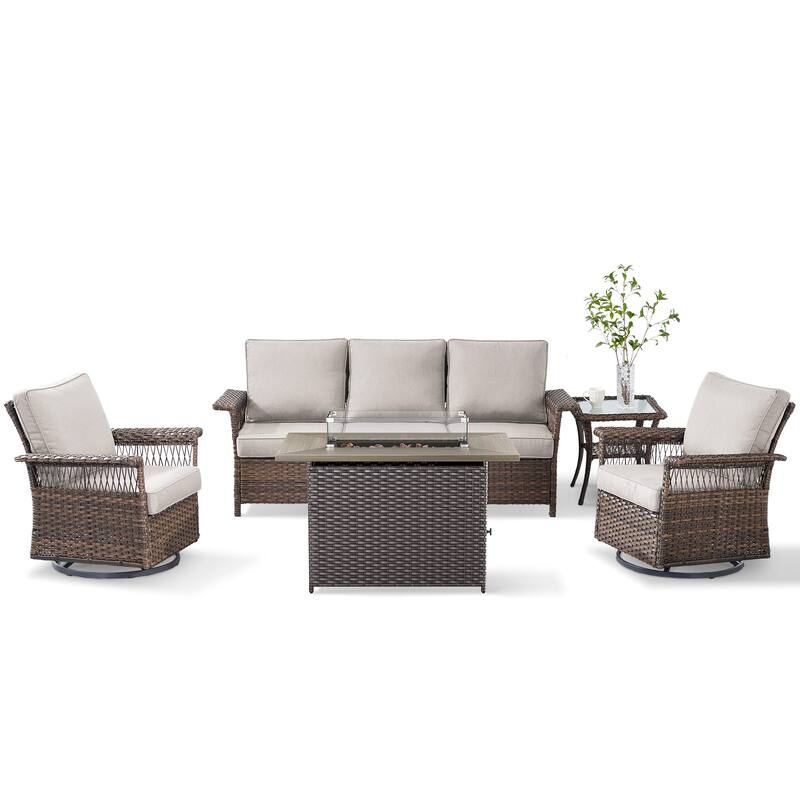 Pocassy 41 in Fire Pit Table with Patio Sofa Swivel Chair Table