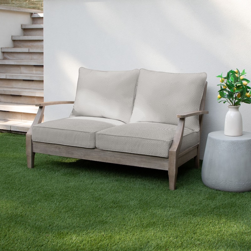 Sorra Home Sunbrella Outdoor Loveseat Pillow and Cushion Set - 22.5 in W x 22.5 in D x 5 in H - Retain Oyster