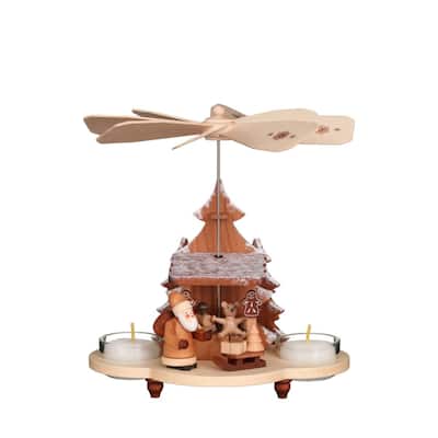 7.5" Brown and White Christian Ulbricht Santa and Toys Pyramid Candle Holder Decoration