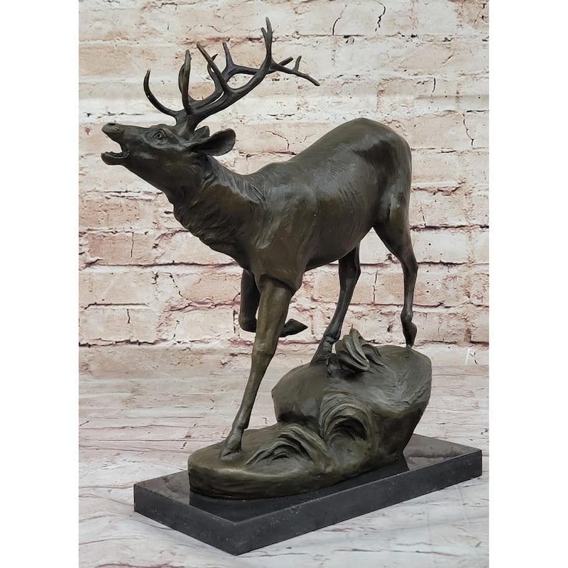 Signed Original Male Elk Mountain Deer Caribou Hunter Decor Bronze Sculpture Art