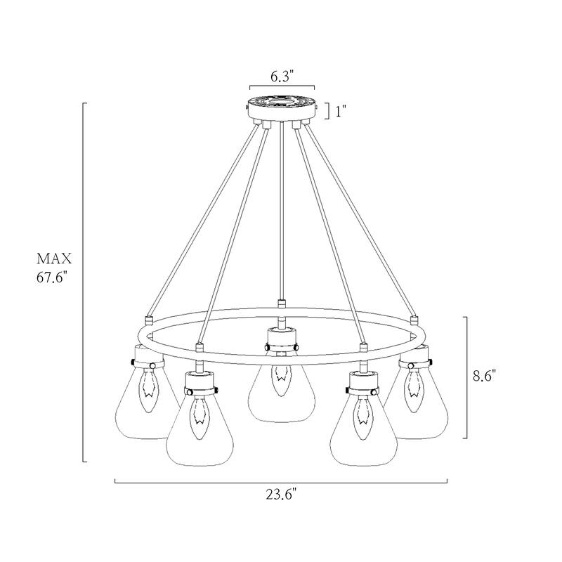 Malury Modern 5-light Chandelier Brass Gold Wagon Wheel with Clear Drop Shade Glass