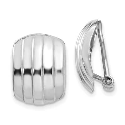 Curata 14k White Gold Polished Ribbed Non Pierced Omega Back Earrings - 17x12mm