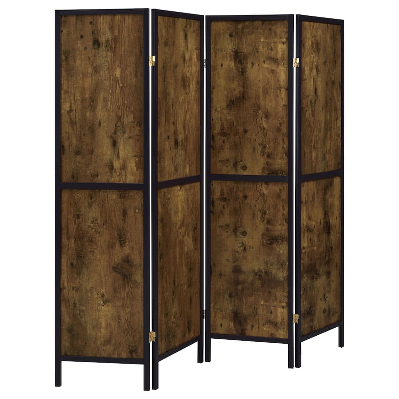 Deepika 4-Panel Room Divider Folding Screen - Rustic Nutmeg
