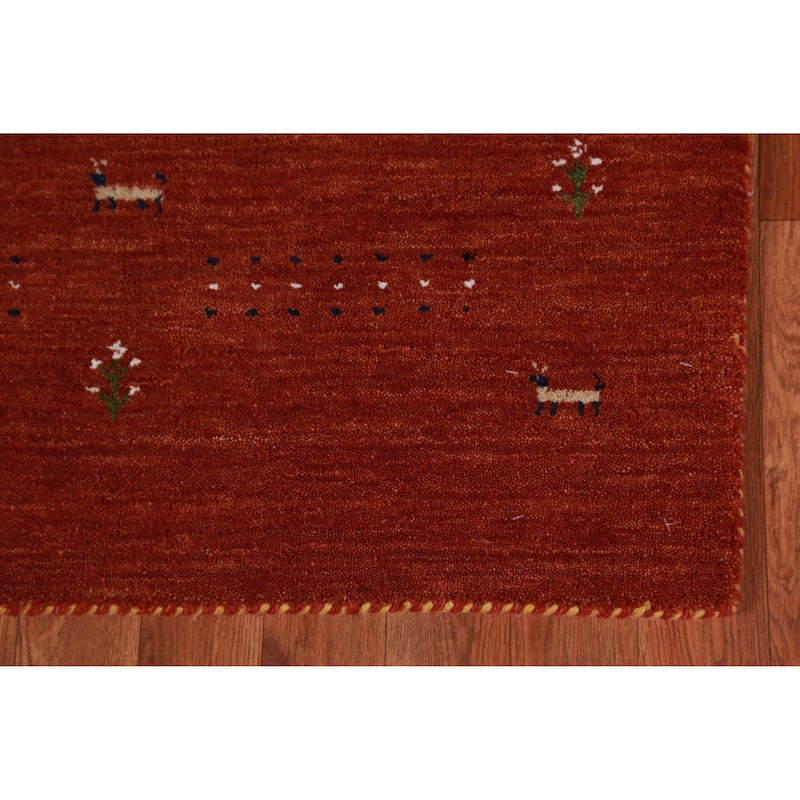 Orange Tribal Gabbeh Oriental Rug Handmade Wool Carpet - 2'11" x 4'11"