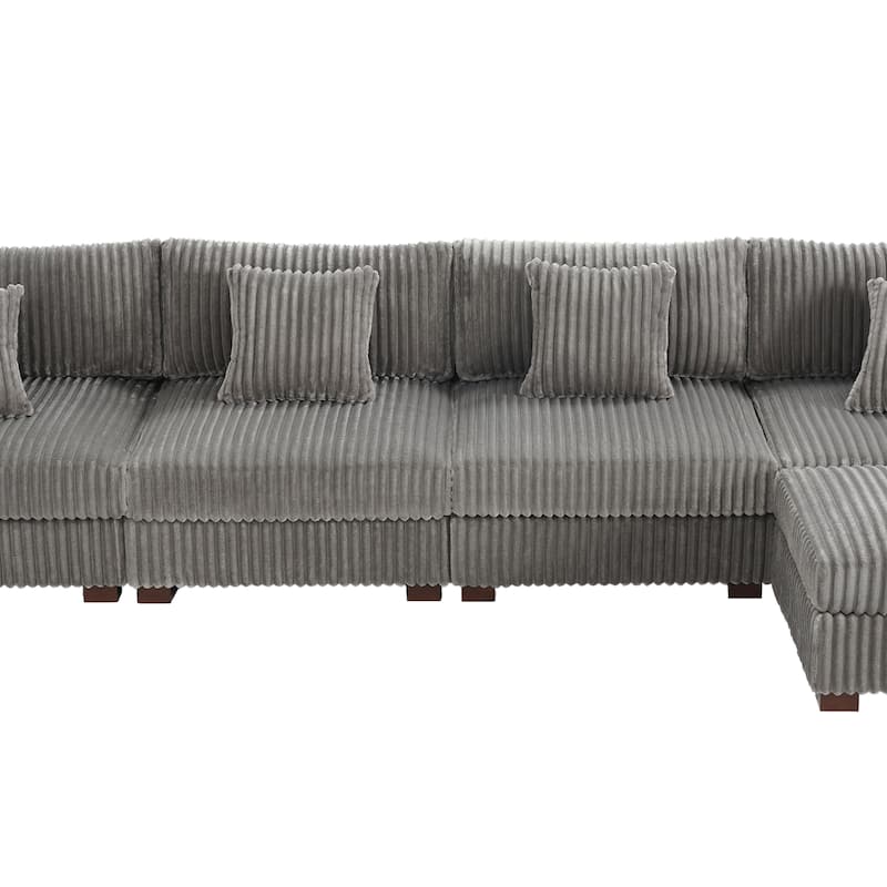 Anne 150" W Upholstered Plush Corduroy Modular Sectional Sofa