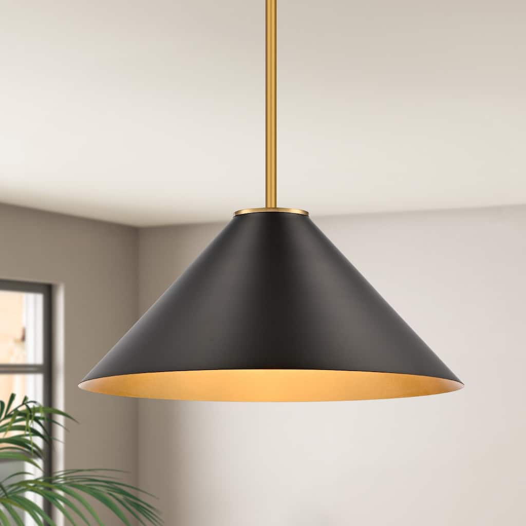 LamQee 1 -Light Metal Cone Pendant Light Adjustable Hanging Lighting - 15.7inch