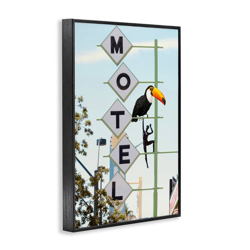 Stupell Toucan on Motel Sign Framed Giclee Art Design By Ashley Singleton