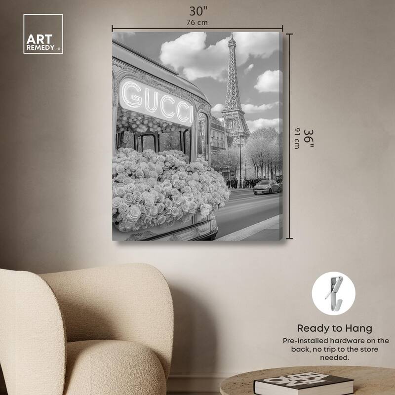 Dreamy Fashion Bus Noir Canvas by Art Remedy, Gallery Wrapped