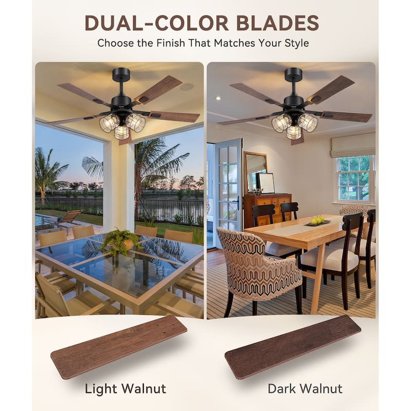 52-inch Industrial Ceiling Fan with Remote and Light (5 Reversible Blades）
