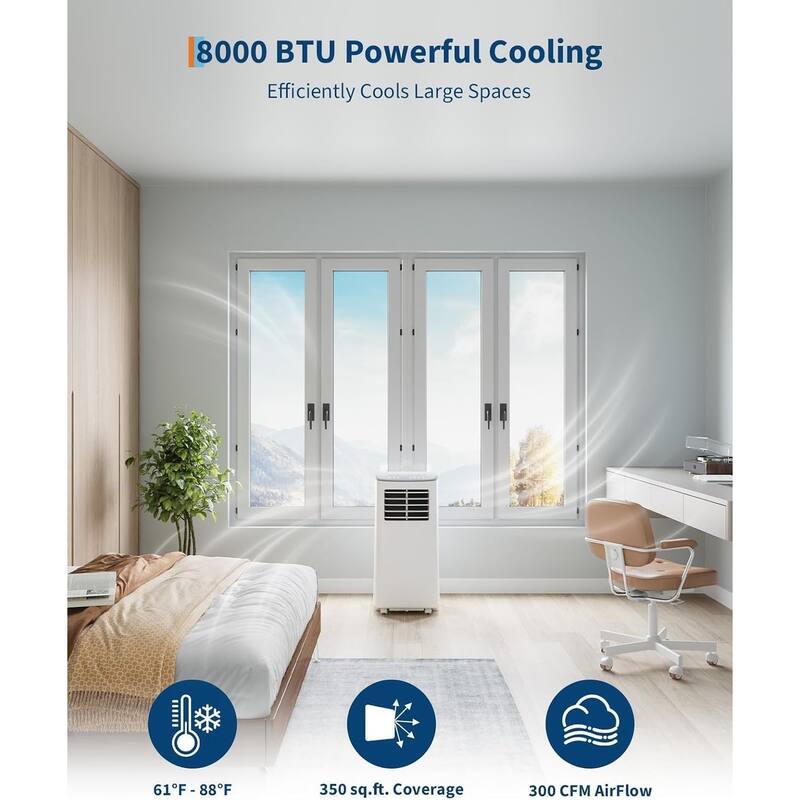 8000 BTU Portable Air Conditioner with Fan & Dehumidifier,Standing Air Conditioner with Remote