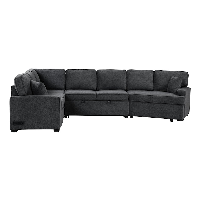 Roomfitters L-Shaped Sectional Sofa with Pull-Out Bed, Integrated Charging Devices, and Convenient Cup Holders