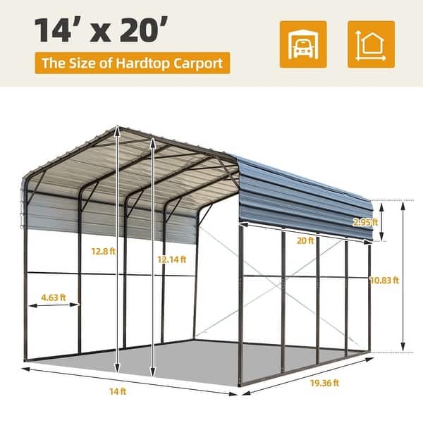 dimension image slide 0 of 12, Heavy-Duty Metal Carport with Upgraded Galvanized Steel Roof – Ideal Shelter for Cars, Boats, and Tractors