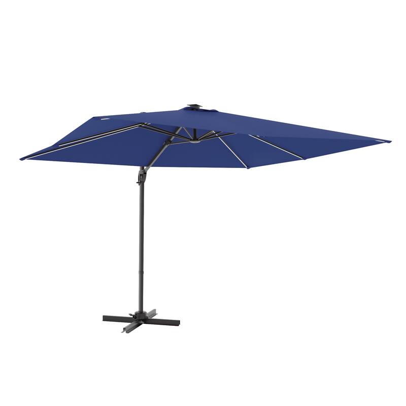 LIVOOSUN 10x8ft LED Rectangle Cantilever Umbrella Patio Offset Umbrella For Outdoor Space, Solution-Dyed Fabric, 360° Rotation