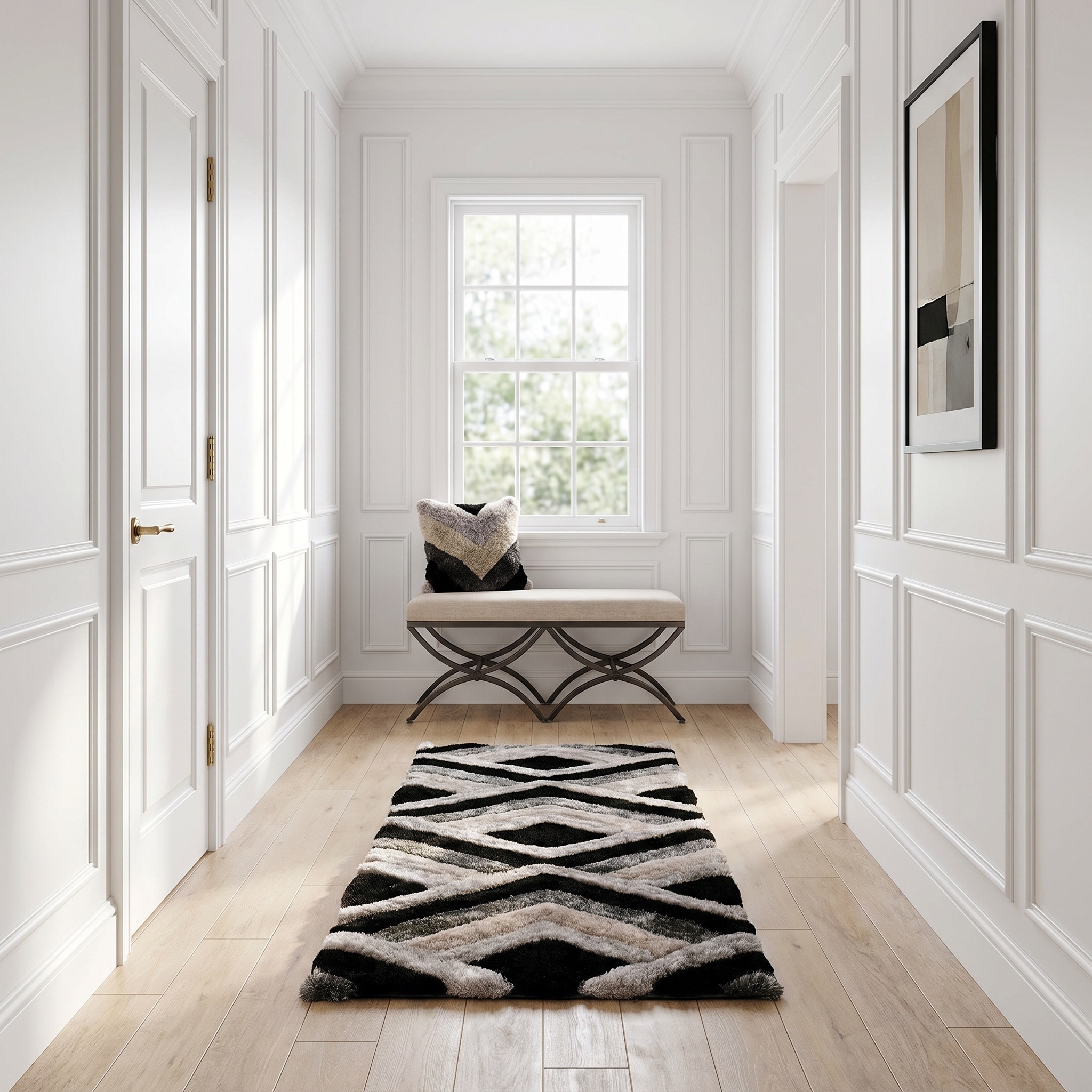 Mateos Shag Collection Grey/Beige/Black Area Rug - Overstock