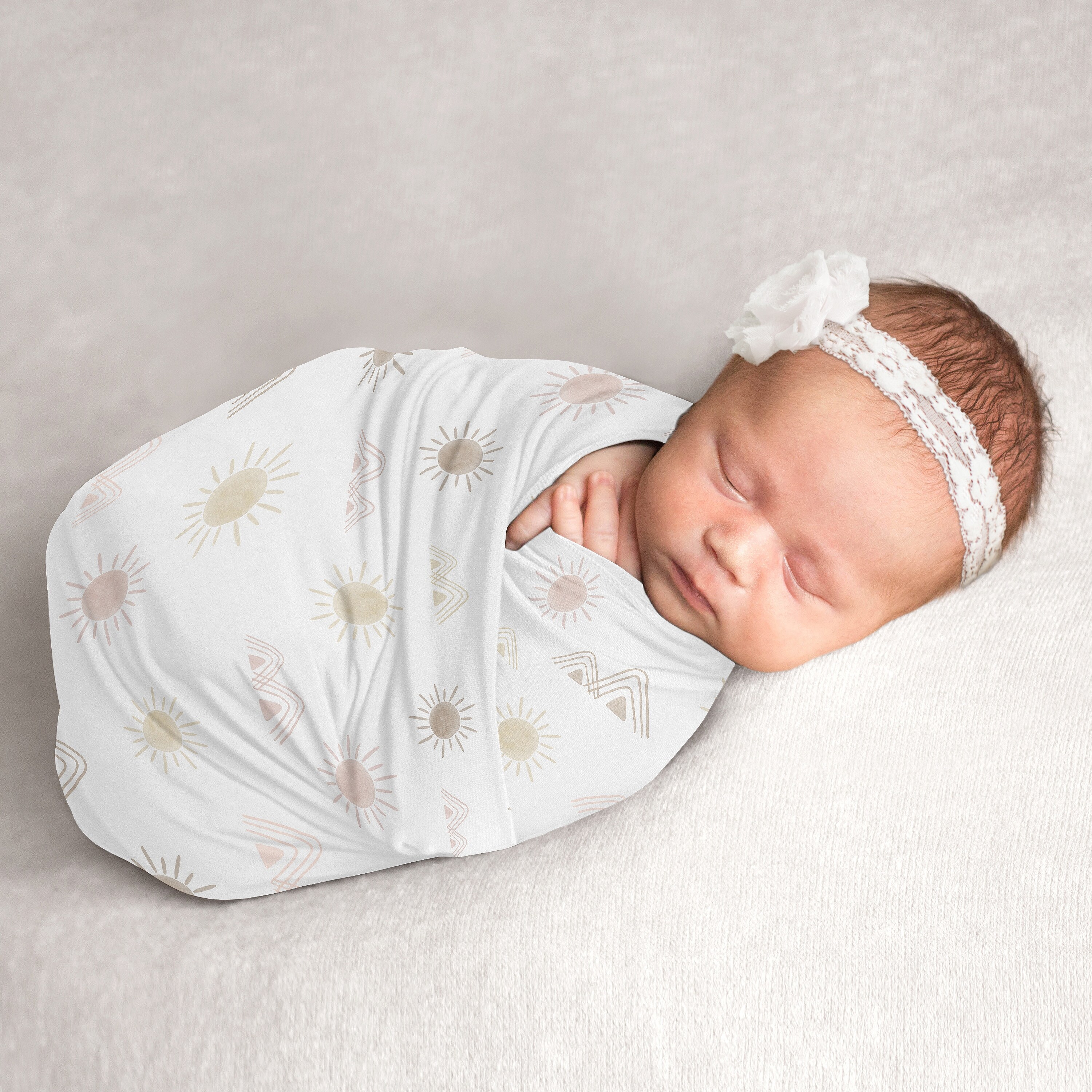 Boho Desert Sun Girl Baby Swaddle Receiving Blanket Blush Pink