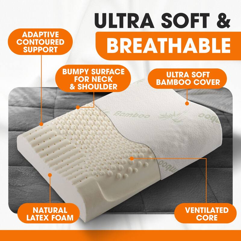 Cheer Collection Contoured Latex Foam Pillow with Washable Cover - White