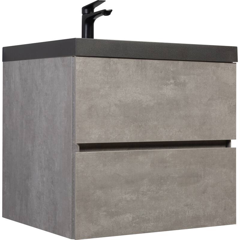 24/30/36/48/60 inch Melamine Floating Bathroom Vanity with Sink and Black Quartz Sand Top Basin and Soft Close Drawers