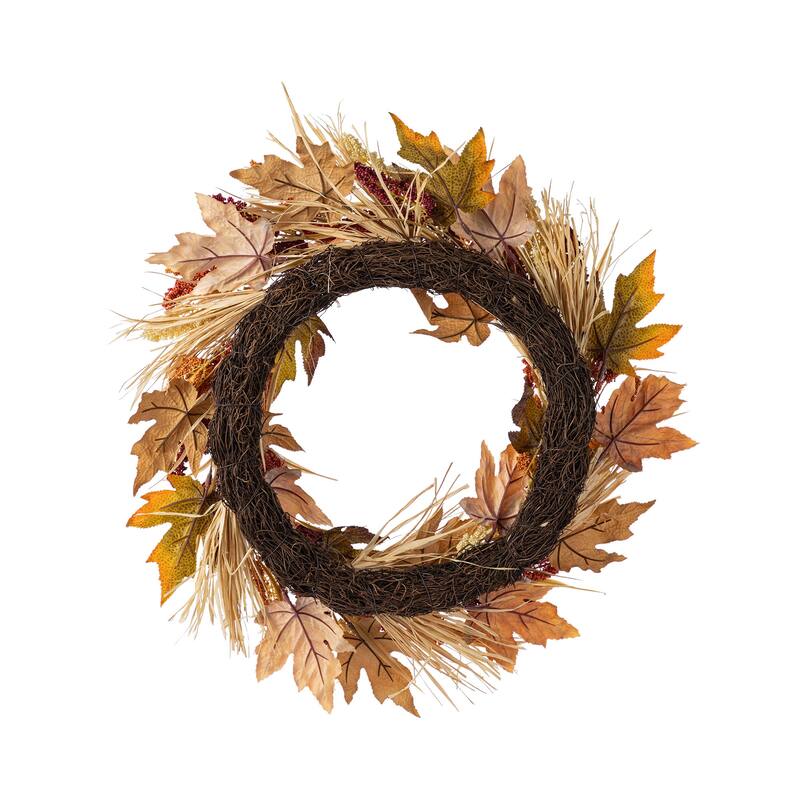 Glitzhome Fall Harvest Artificial Sorghum Garland Wreath Swag Floral Porch Decor