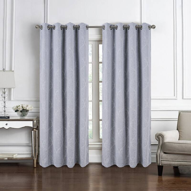 Kimber Embroidered Privacy Window Curtain Panel 84" or 90" - 54" x 90" - Silver