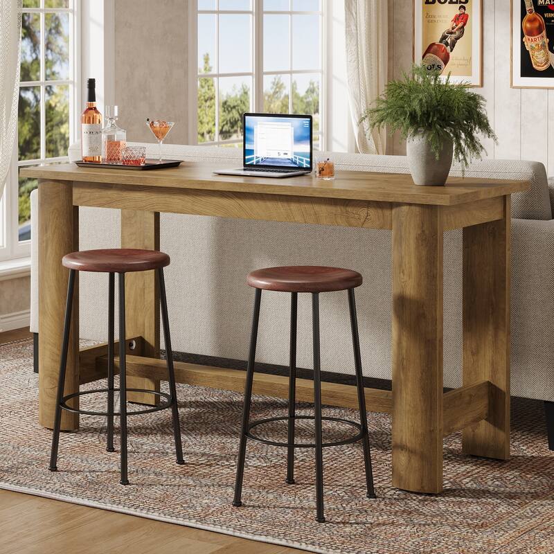 63" Rectangular Home Bar Table Counter Height Pub Table for Kitchen