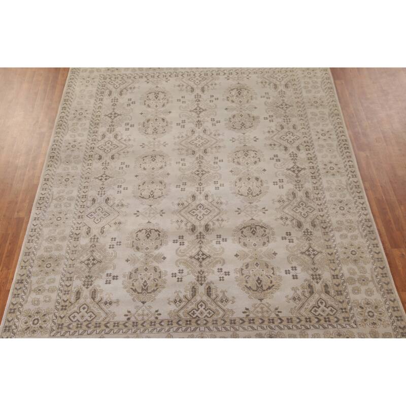Geometric Oushak Oriental Area Rug Handmade Wool Carpet - 8'10"x 11'11"
